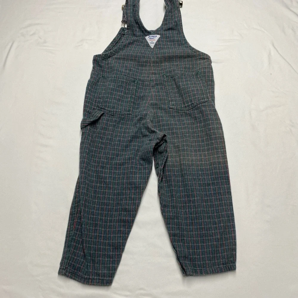Vintage OshKosh Bgosh Toddler 3T Striped Cotton Bib Overalls Green Red Blue